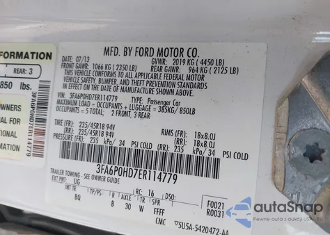 2014 Ford Fusion Se z USA, uszkodzony, nr VIN 3FA6P0HD7ER114779